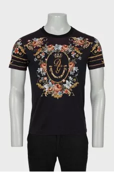 Men's Blue T-Shirt with Branded Print