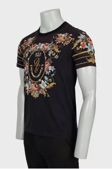 Men's Blue T-Shirt with Branded Print
