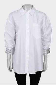 White shirt with rhinestones on cuffs