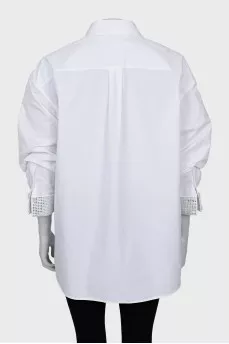 White shirt with rhinestones on cuffs