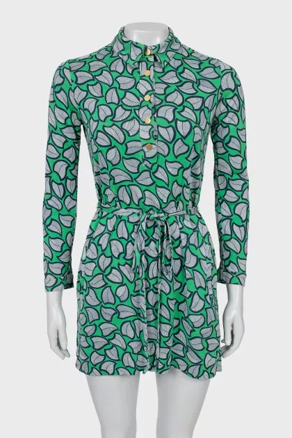 Green long lleeve mini dress