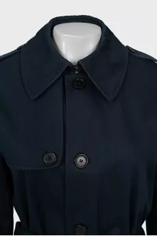 Single-breasted blue raincoat