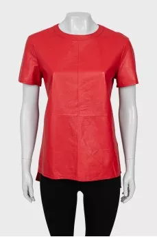 Leather T-shirt with side slits