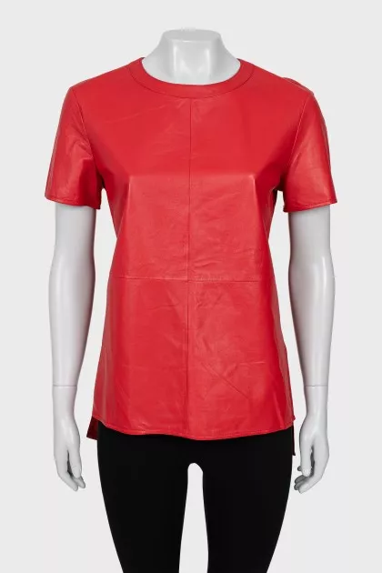 Leather T-shirt with side slits