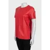 Leather T-shirt with side slits