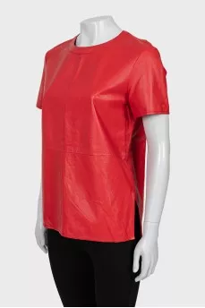 Leather T-shirt with side slits