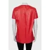 Leather T-shirt with side slits