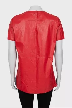 Leather T-shirt with side slits