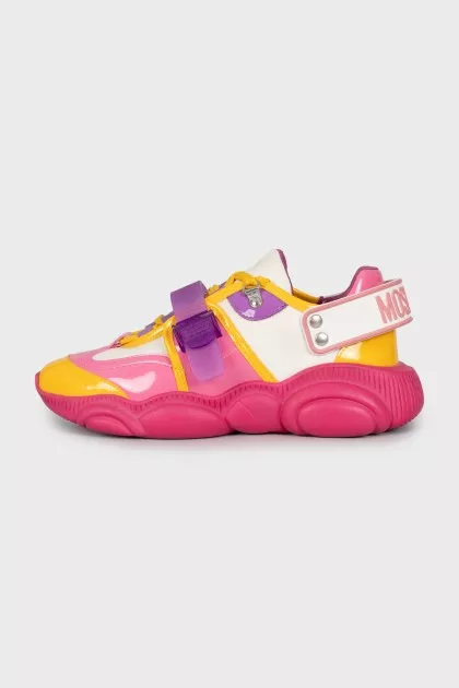 Patent leather and textile sneakers