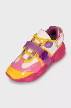 Patent leather and textile sneakers