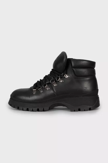 Black leather lace-up boots