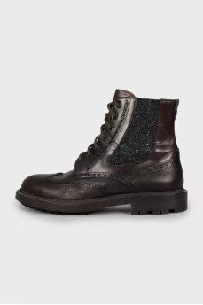 Men's leather boots with perforation