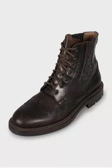 Men's leather boots with perforation
