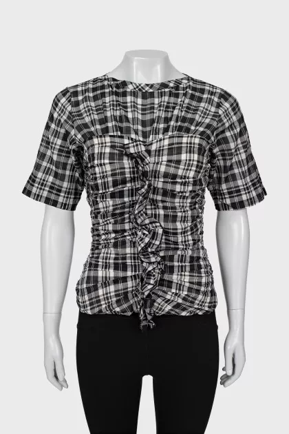 Short Sleeve Plaid Blouse