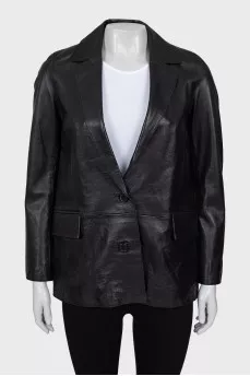 Leather jacket with patch pockets