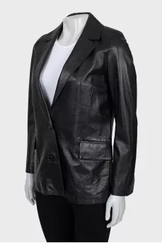 Leather jacket with patch pockets