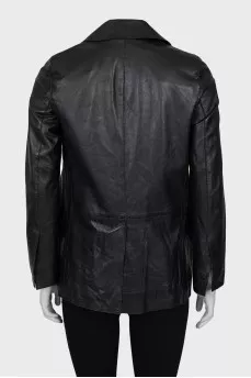 Leather jacket with patch pockets