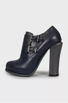 Dark blue leather ankle boots