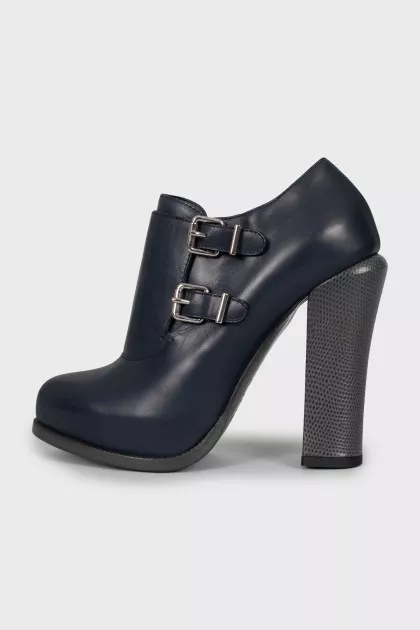 Dark blue leather ankle boots