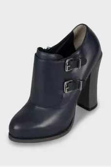 Dark blue leather ankle boots