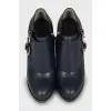 Dark blue leather ankle boots