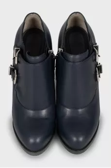 Dark blue leather ankle boots