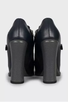 Dark blue leather ankle boots