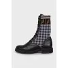 Leather boots with checkered inserts