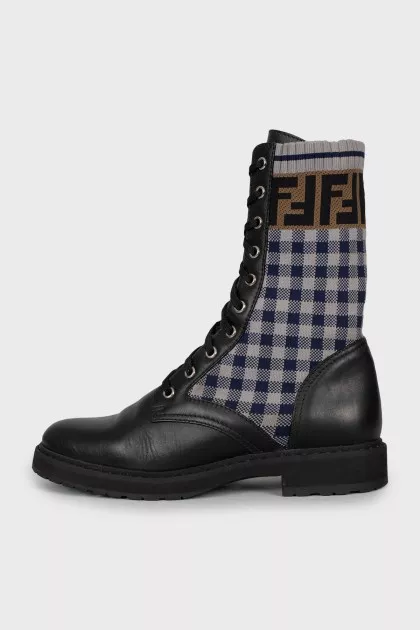Leather boots with checkered inserts