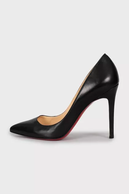 Black leather stiletto heels