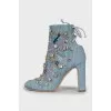 Denim ankle boots with crystals