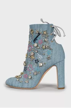 Denim ankle boots with crystals