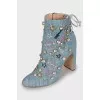 Denim ankle boots with crystals