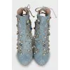 Denim ankle boots with crystals