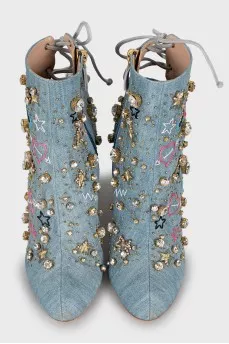Denim ankle boots with crystals