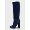 High boots made of blue suede