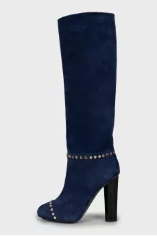 High boots made of blue suede