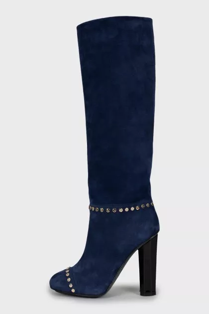 High boots made of blue suede