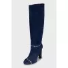 High boots made of blue suede
