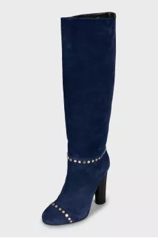 High boots made of blue suede