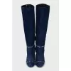 High boots made of blue suede