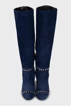 High boots made of blue suede