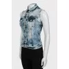 Denim vest with crystals on the back