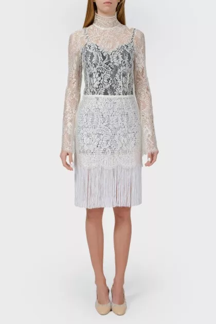 White lace dress with fringes