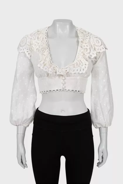 Cropped white linen blouse