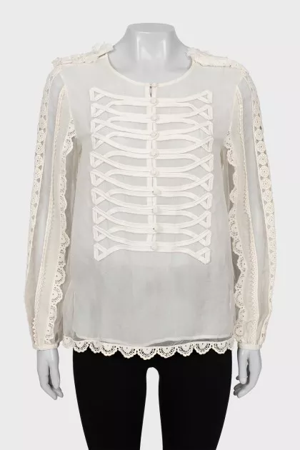 White silk blouse with fringe