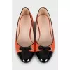 Leather ballet flats with patent toe