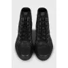 Textile sneakers with leather toe