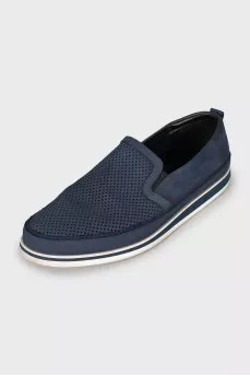 Men's Blue Perforated Slip-Ons