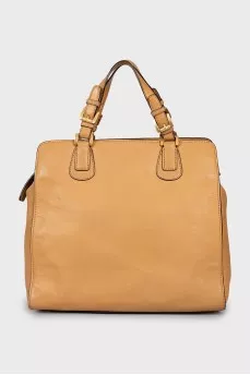Orange leather tote bag
